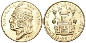 Peru 1967. Republik, seit 1821, 100 Soles Indian Chief. 33,49g. Frbg.77, GOLD fast FDC