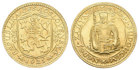 Tschechien 1925 Republik. Dukat , Kremnitz. St. Wenzel. 3,44 g Feingold. Fb. 2, Schl. 16. GOLD. Fast FDC