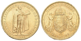 Ungarn 1893 KB, Franz Joseph I., 1848-1916, 8 Forint (20 Francs) Kremnitz. 6,78g. Frbg.250 unzirkuliert