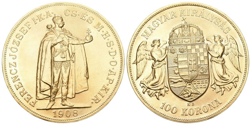Ungarn 1908. NP. Franz Joseph I, 1848-1916. 100 Korona Restrike. 33,90 g. Fr. 24...