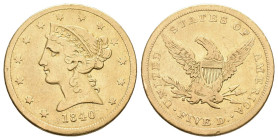 USA. 5 Dollars 1840, Coroned Head 8.36 g. Fr. 138. bis vorzüglich