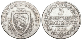 Schweiz | Switzerland | Suisse | Svizzera Thurgau 1808 5 Batzen Silber 4,1g HMZ 2-933b sehr schön +