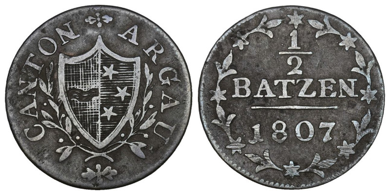 Aargau 1807 1/2 Batzen in Billon VAR: ohne Stern v. Umschrift HMZ 2-24a sehr sch...