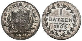 Aargau 1808 Batzen in Billon Spitzes Wappen HMZ 2-23g bis unzirkuliert