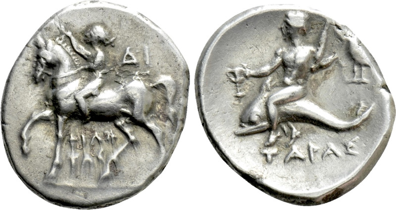 CALABRIA. Tarentum. Nomos (Circa 272-240 BC). 

Obv: Nude youth riding left, c...