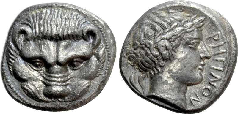 BRUTTIUM. Rhegion. Tetradrachm (Circa 415/0-387 BC). 

Obv: Lion’s head facing...