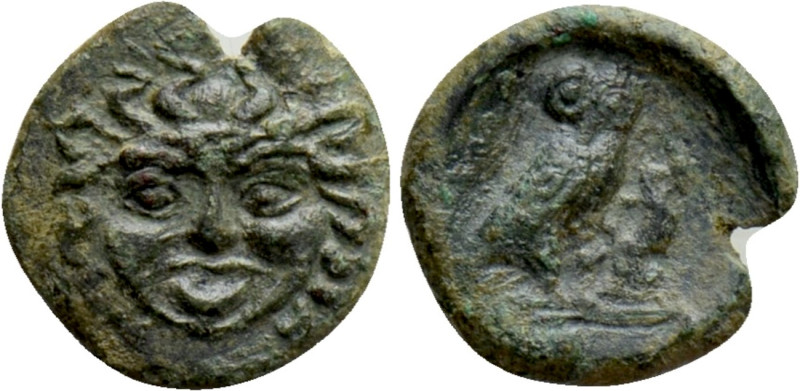 SICILY. Kamarina. Onkia (Circa 420-405 BC). 

Obv: Facing gorgoneion.
Rev: KA...