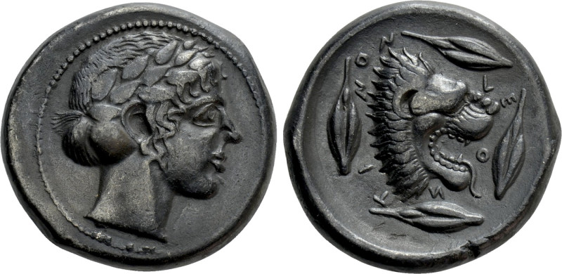 SICILY. Leontinoi. Tetradrachm (Circa 450-440 BC). 

Obv: Laureate head of Apo...