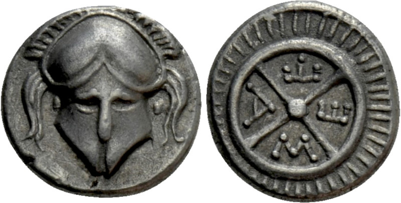 THRACE. Mesambria. Diobol (Circa 420-320 BC). 

Obv: Facing helmet.
Rev: M - ...