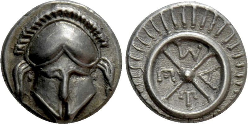 THRACE. Mesambria. Diobol (Circa 420-320 BC). 

Obv: Facing helmet.
Rev: M - ...