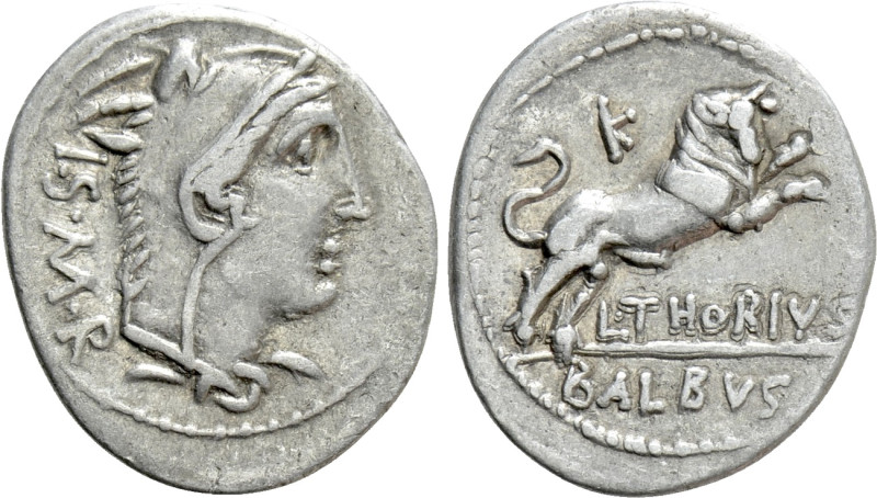 L. THORIUS BALBUS. Denarius (105 BC). Rome. 

Obv: I S M R. 
Head of Juno Sos...