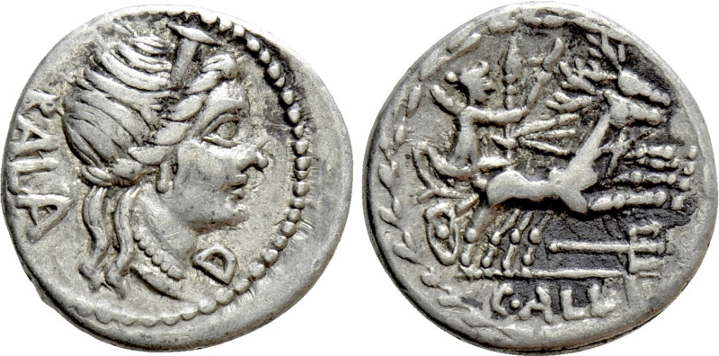 C. ALLIUS BALA. Denarius (92 BC). Rome. 

Obv: BALA. 
Diademed female head (D...