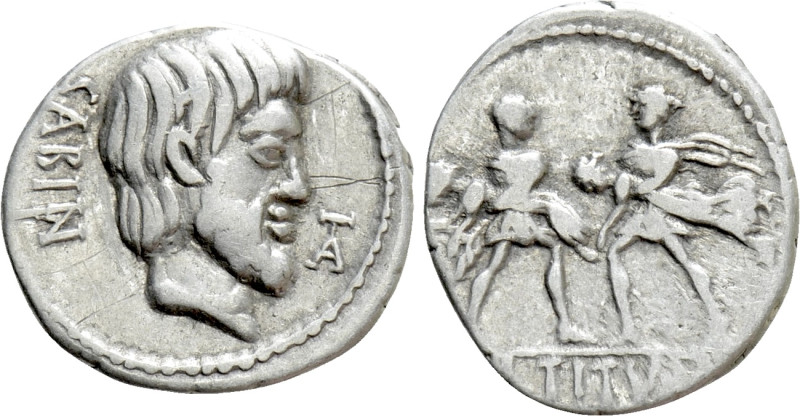 L. TITURIUS L.F. SABINUS. Denarius (89 BC). Rome. 

Obv: SABIN. 
Bareheaded a...