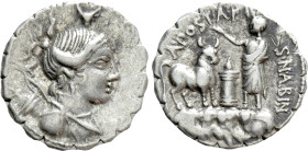 A. POSTUMIUS A. F. SP. N. ALBINUS. Serrate Denarius (81 BC). Rome