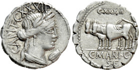 C. MARIUS C. F. CAPITO. Serrate Denarius (81 BC). Rome