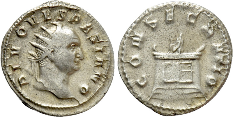 DIVUS VESPASIAN (Died 79). Antoninianus. Struck under Trajan Decius. 

Obv: DI...