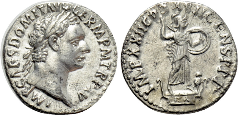 DOMITIAN (81-96). Denarius. Rome. 

Obv: IMP CAES DOMIT AVG GERM P M TR P XV. ...