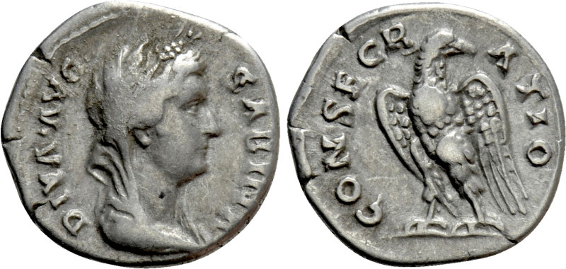 DIVA SABINA (Died 136/7). Denarius. Rome. 

Obv: DIVA AVG SABINA. 
Veiled and...