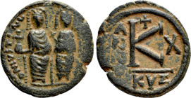 JUSTIN II, with SOPHIA (565-578). Half Follis. Moneta Militaris Imitativa. Dated RY 10 (574/5)