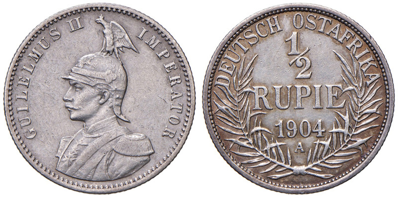 AFRICA ORIENTALE TEDESCA. Guglielmo II (1888-1918). 1/2 Rupia 1904 A. AG (g 5,80...