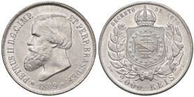 BRASILE. Pietro II (1831-1889). 2000 Reis 1889. AG (g 25,57). KM 485. Lieve mancanza di metallo al D/.
qFDC