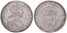 FRANCIA. Luigi XIV (1643-1715). Ecu 1653 L (Bayonne). AG (g 27,12). Gad.202.
BB/qSPL