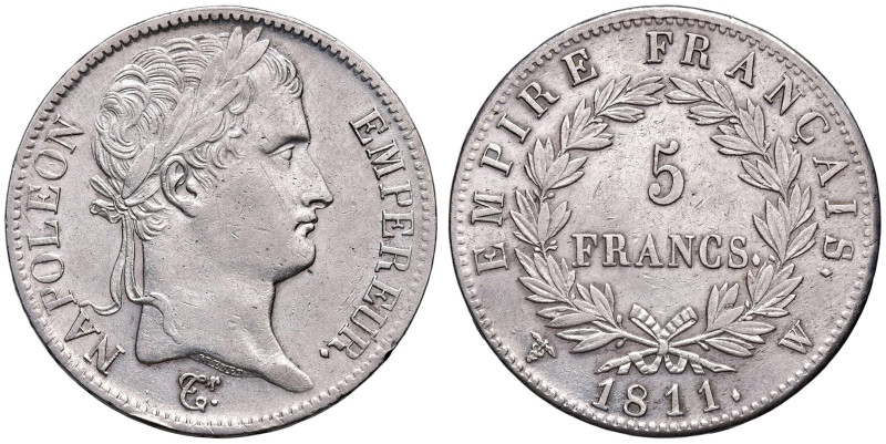 FRANCIA. Napoleone I (1804-1815). 5 Franchi 1811 W (Lille). AG (g 24,97). Gad. 5...