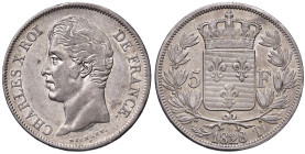 FRANCIA. Carlo X (1824-1830). 5 Franchi 1828 T (Nantes). AG (g 25,04). Gad.644.
qSPL/SPL
