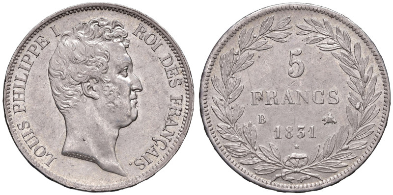 FRANCIA. Luigi Filippo (1830-1848). 5 Franchi 1831 B (Rouen). AG (g 25,11). Gad....