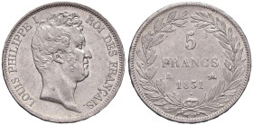 FRANCIA. Luigi Filippo (1830-1848). 5 Franchi 1831 B (Rouen). AG (g 25,11). Gad. 677. 
qSPL