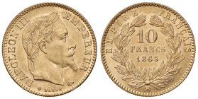 FRANCIA. Napoleone III (1852-1870). 10 Franchi 1865 BB (Strasburgo). AU (g 3,22). Gad.1015. Moneta di pregevole conservazione.
FDC