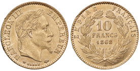 FRANCIA. Napoleone III (1852-1870). 10 Franchi 1868 A (Parigi). AU (g 3,22). Gad.1015. Moneta di pregevole conservazione.
FDC
