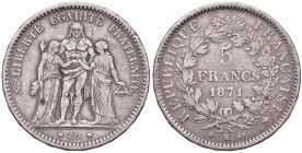 FRANCIA. III Repubblica (1871-1940). 5 Franchi 1871 K (Bordeaux) Hercule. AG (g 24,74). Gad. 745.
qBB