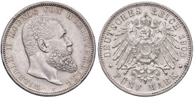 GERMANIA. Wurtemberg. Guglielmo II (1891-1918). 5 Marchi 1908 F. AG (g 27,82). KM 632.
SPL/SPL+