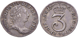 GRAN BRETAGNA. Giorgio III (1760-1820). 3 Pence 1763. AG (g 1,46). KM 591.
BB