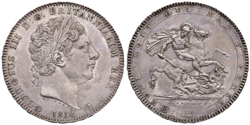 GRAN BRETAGNA. Giorgio III (1760-1820). Corona 1818. AG (g 28,30). KM 675. Lieve...