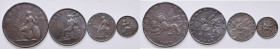 GRECIA. Isole Ionie. Giorgio III (1810-1820) Lotto 4 valori: 2 oboli 1819 (g 18,01 - 34 mm); 1 obolo 1818 (g 9,26 - 28 mm); 2 lepta o 1/2 obolo 1819 (...