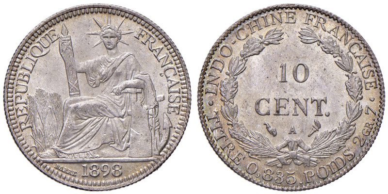INDOCINA FRANCESE. III Repubblica (1870-1940). 10 Cents 1898. AG. KM 19.9. Conse...