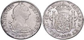 PERU'. Carlo III (1759-1788). 8 Reales 1787 IJ. Lima. AG (g 26,70). Cal. 872.
MB/qBB