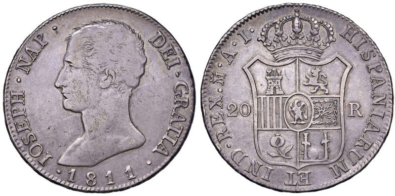 SPAGNA. Giuseppe Napoleone (1808-1813). 20 Reales 1811 Madrid. AG (g 26,79). KM ...