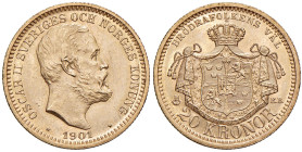 SVEZIA. Oscar II (1872-1907). 20 Kronor 1901. AU (g 8,96). KM 765.
qFDC/FDC