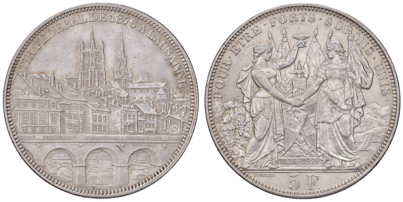 SVIZZERA. 5 Franchi 1876 Tiro Federale di Losanna. AG (g 25,00). KM X#S13. Colpe...