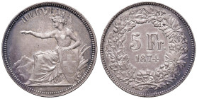 SVIZZERA. Confederazione. 5 Franchi 1874. AG (g 25,00). KM 11.
BB+/qSPL