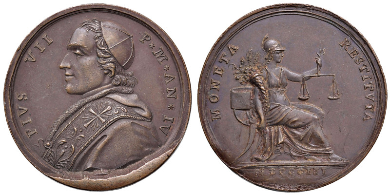 Pio VII (1800-1823). Medaglia 1803 An. VI. Opus: G. Hamerani. BR ( g 20,63 - Ø 3...
