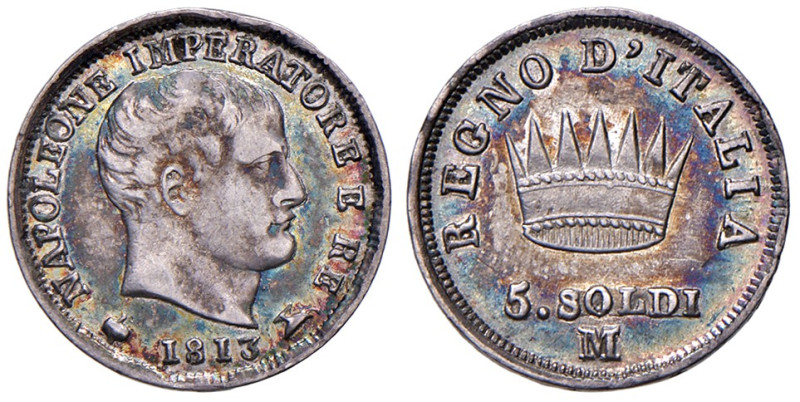 MILANO. Napoleone I (1805-1814). 5 Soldi 1813. AG (g 1,25). Gig. 195. Colpetto a...