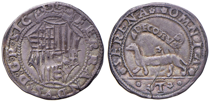 NAPOLI. Ferdinando I d'Aragona (1458-1494). 1/2 Carlino o Armellino. AG (g 1,76)...
