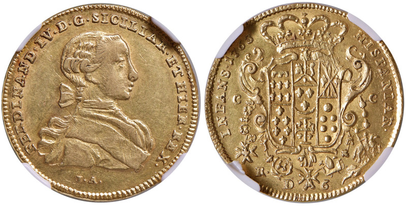 NAPOLI. Ferdinando IV di Borbone (1759-1816). 6 Ducati 1763. AU. Gig.6; Magliocc...