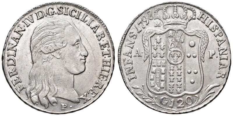 NAPOLI. Ferdinando IV di Borbone (1759-1816). 120 Grana 1798. AG (g 27,50). Gig....