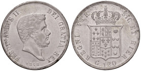 NAPOLI. Ferdinando II di Borbone (1830-1859). 120 Grana 1848. AG (g 27,48). Gig. 76; Magliocca 556. Hairlines nei campi. Difetto al bordo.
SPL