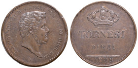 NAPOLI. Ferdinando II di Borbone (1830-1859). 10 Tornesi 1839. CU. Gig. 190; Magliocca 674. In slab PCGS MS 63BN. Migliore esemplare slabbato PCGS.
F...